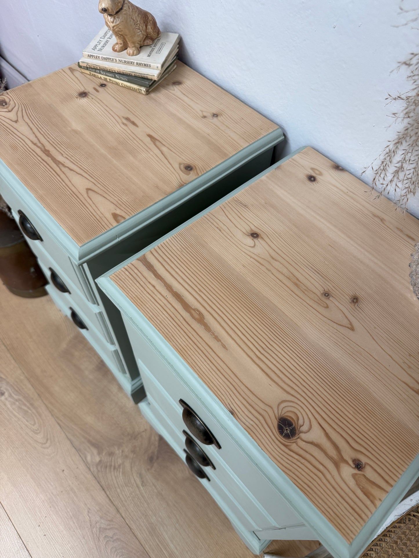 Pair of solid pine painted bedside drawers