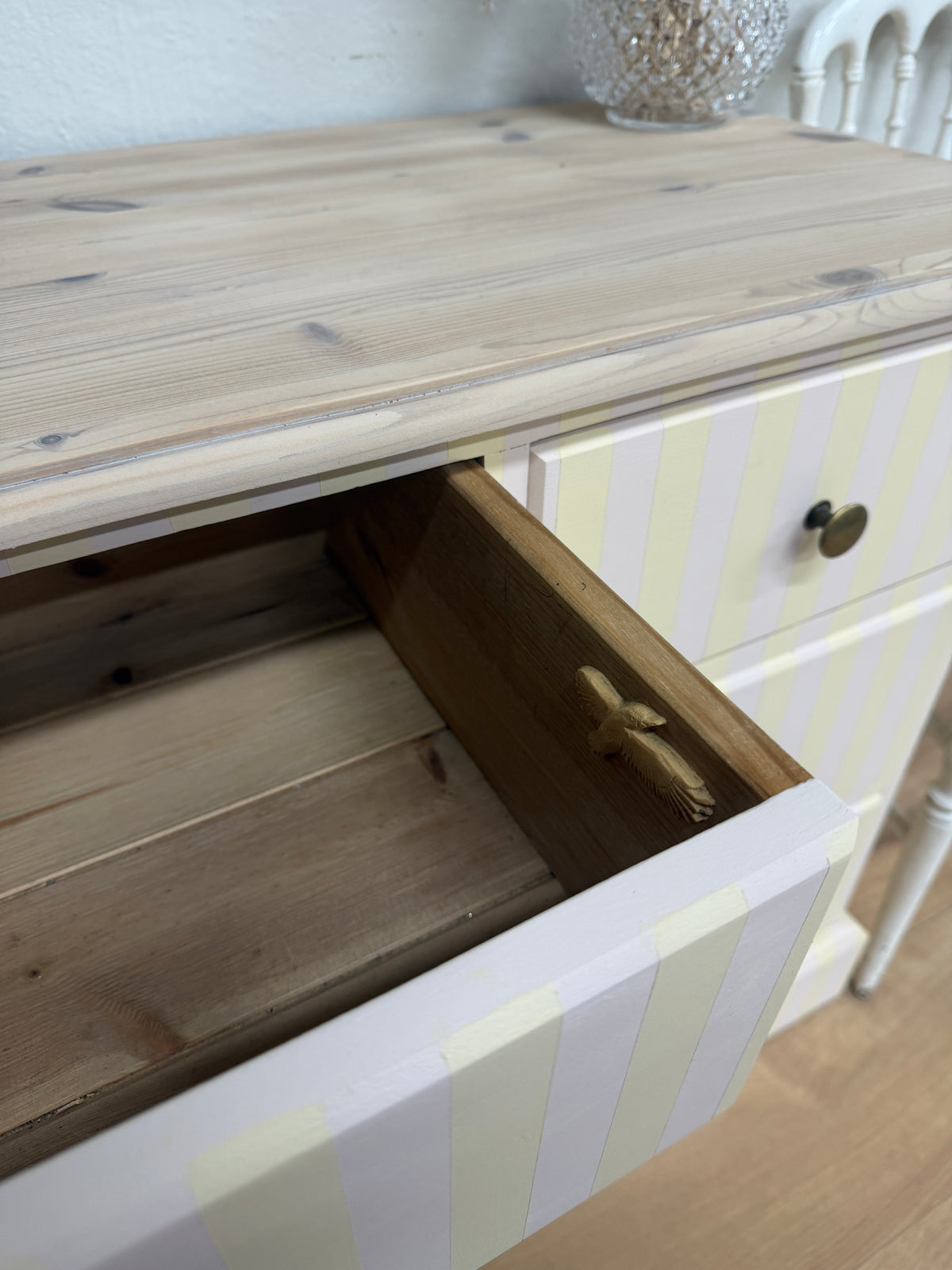 Solid pine painted striped chest of drawers