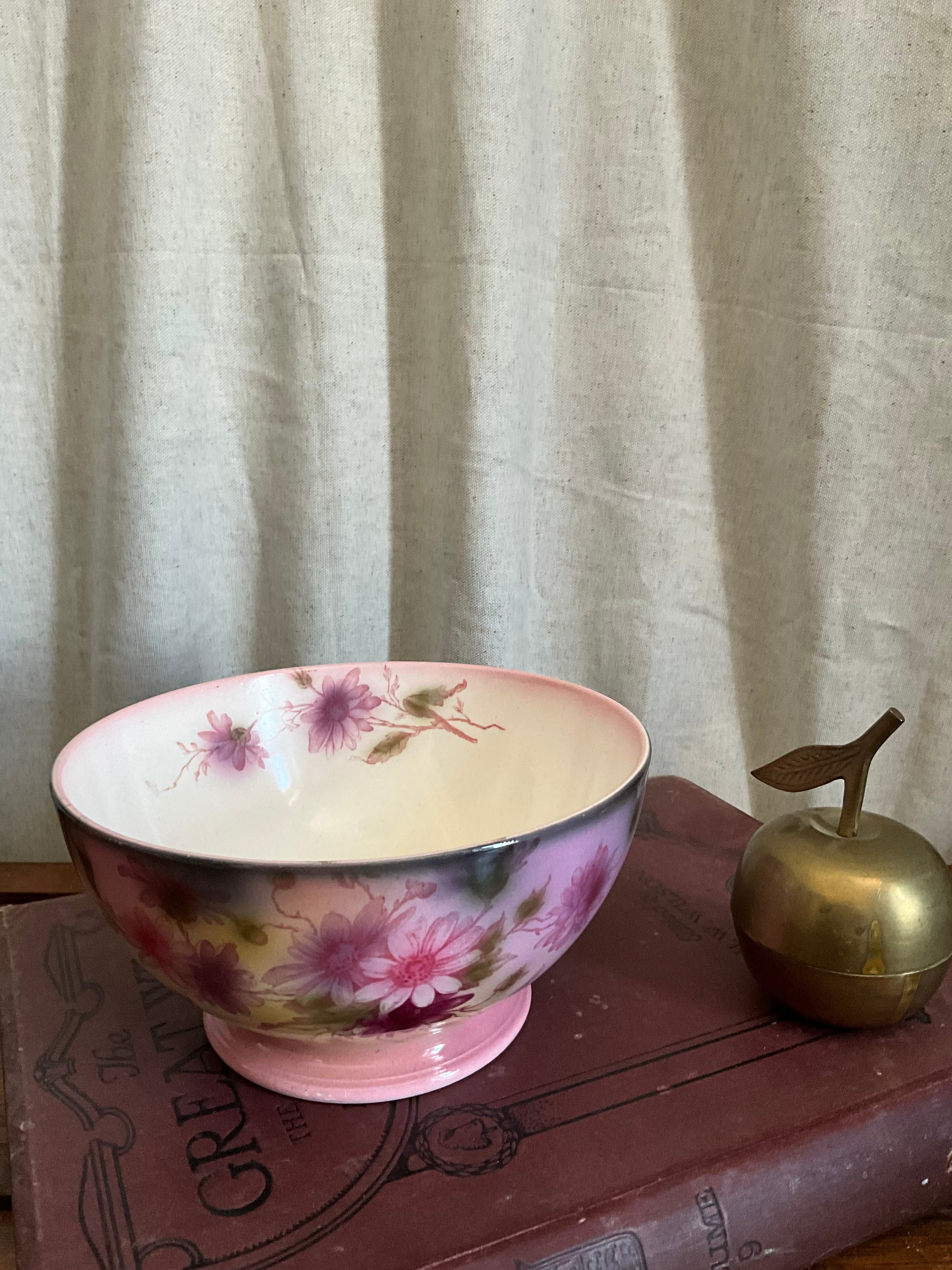 Antique pink floral serving bowl