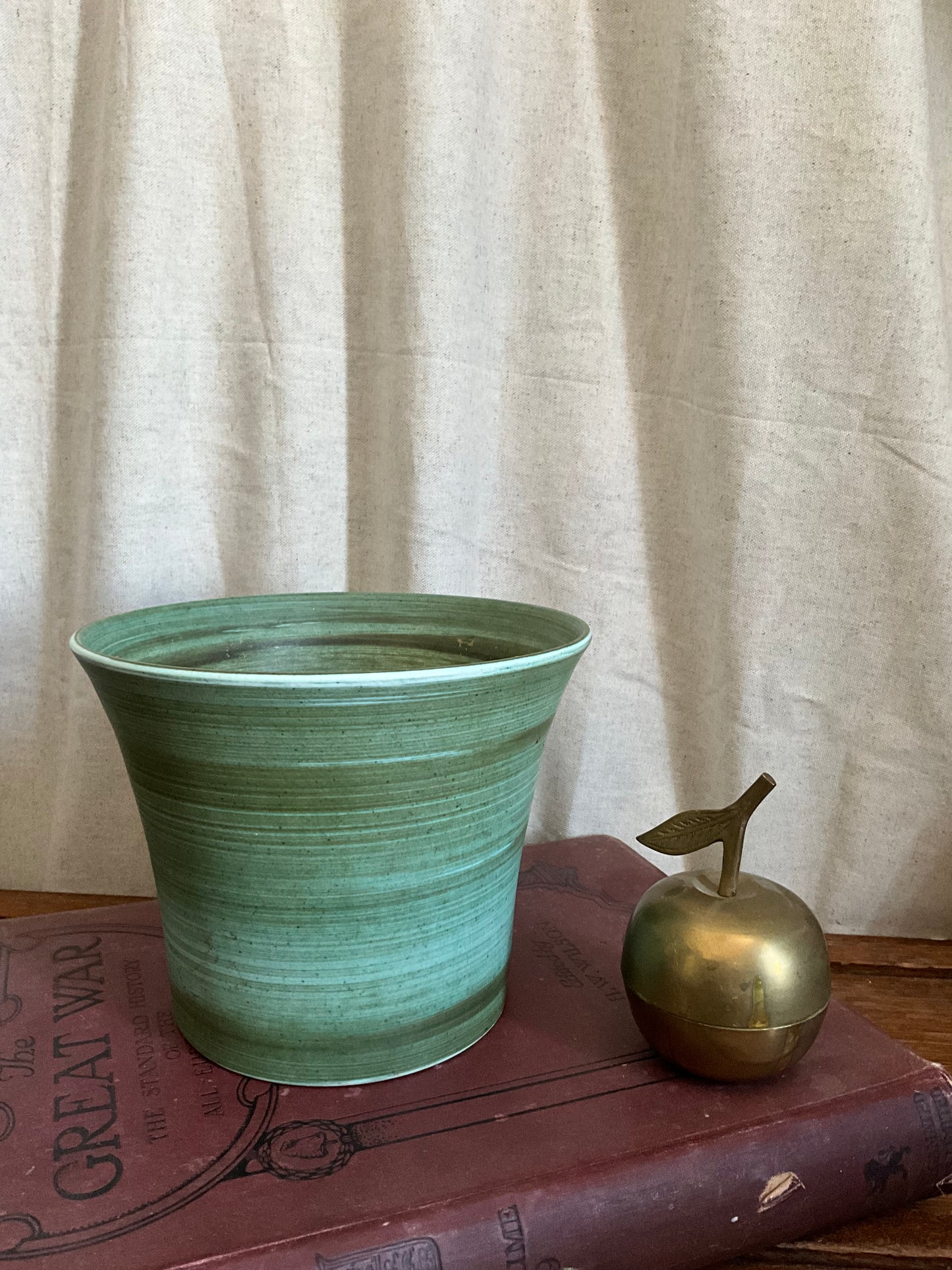 Vintage Surrey ceramics green hand painted flower pot