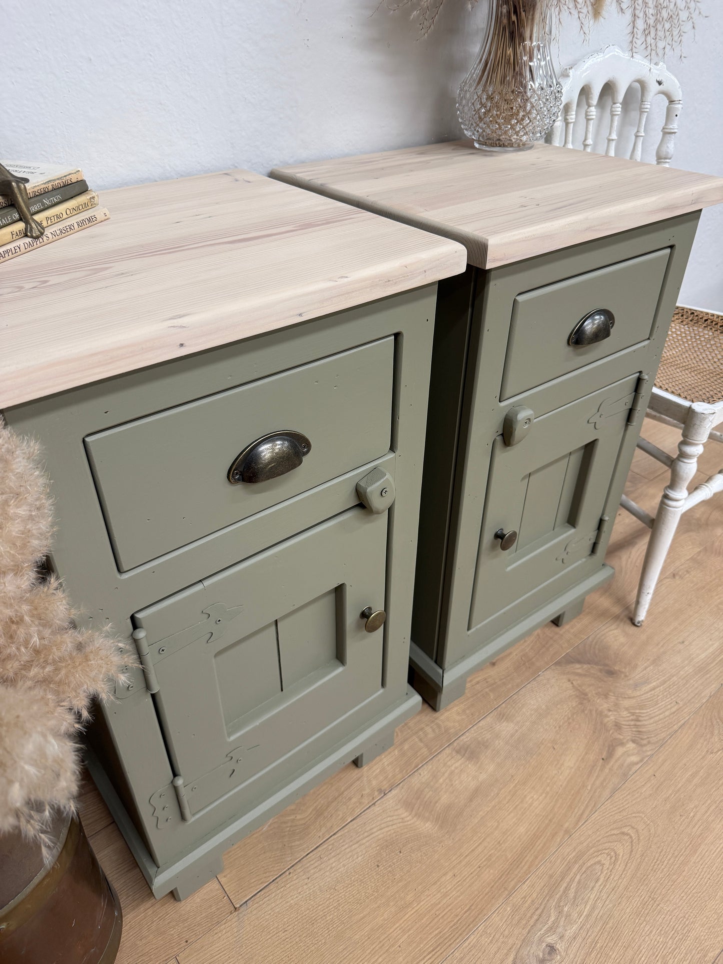 Pair of Rustic Solid Pine Bedside Cabinets