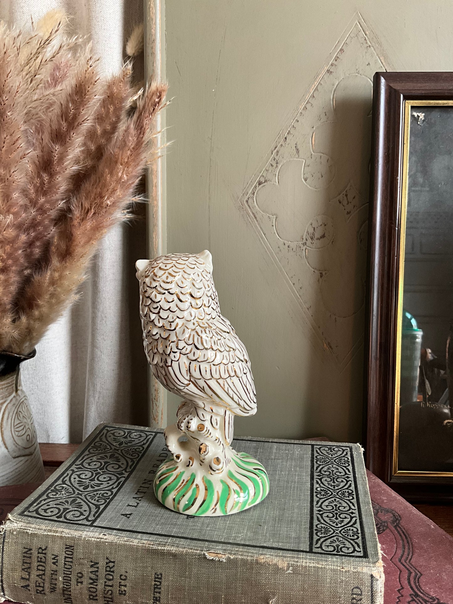 Vintage porcelain gold owl figurine