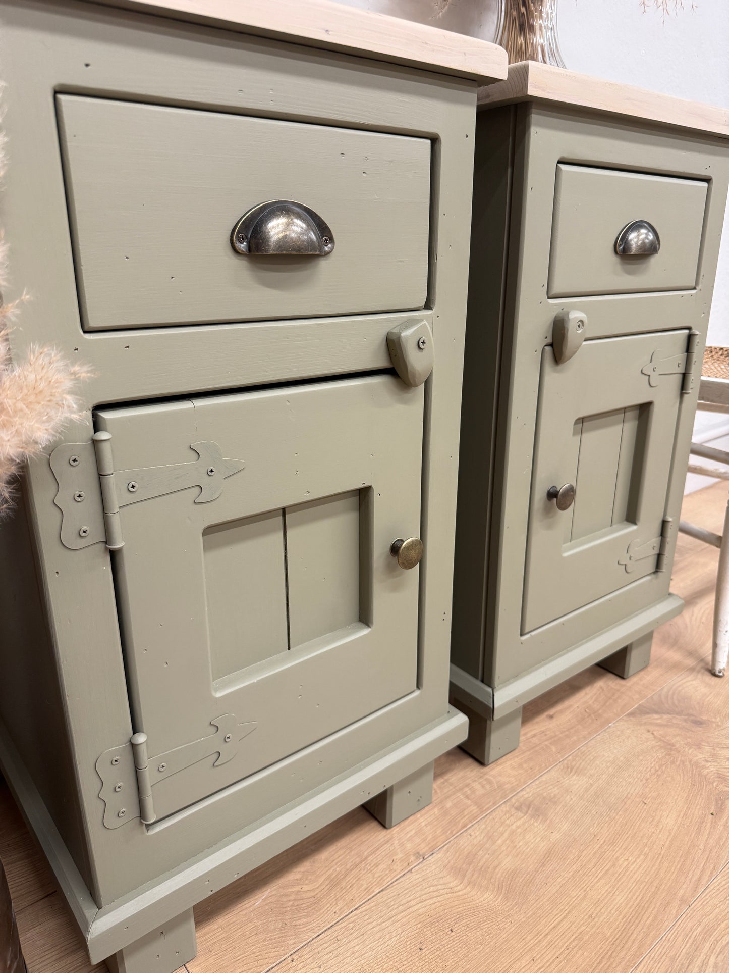 Pair of Rustic Solid Pine Bedside Cabinets