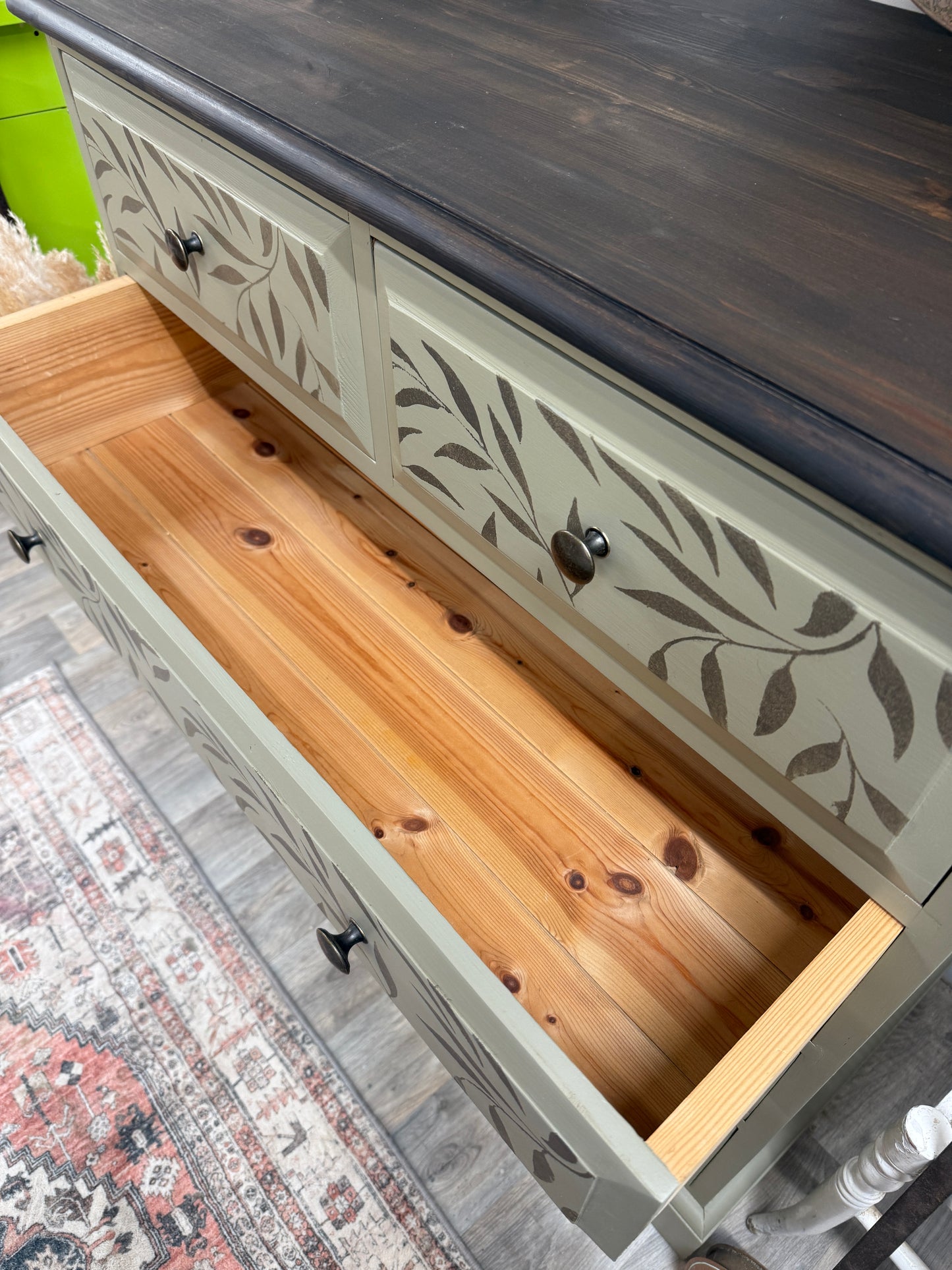 Solid pine stencil painted chest of drawers