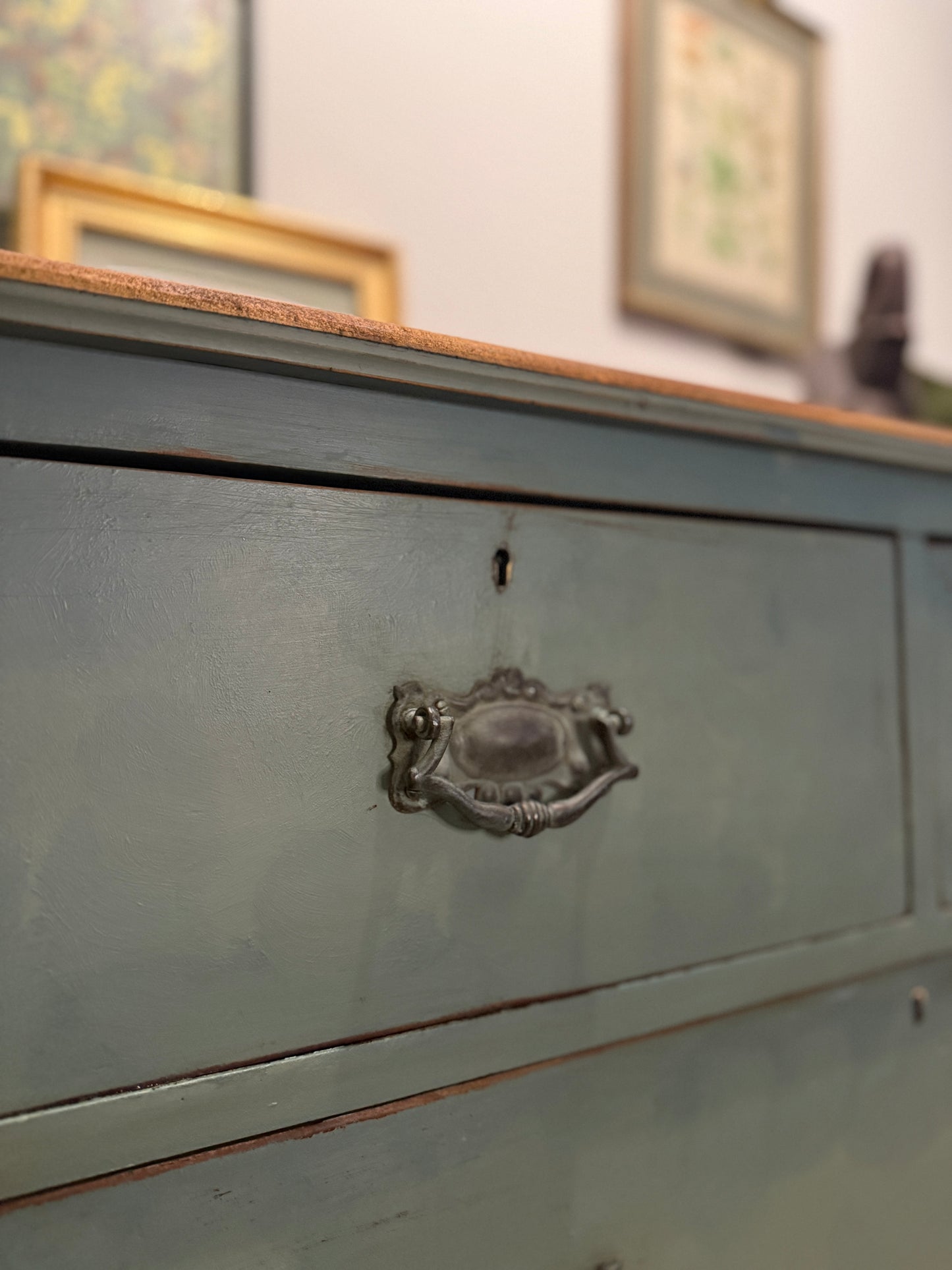 Dark Green Antique Painted Chest of Drawers