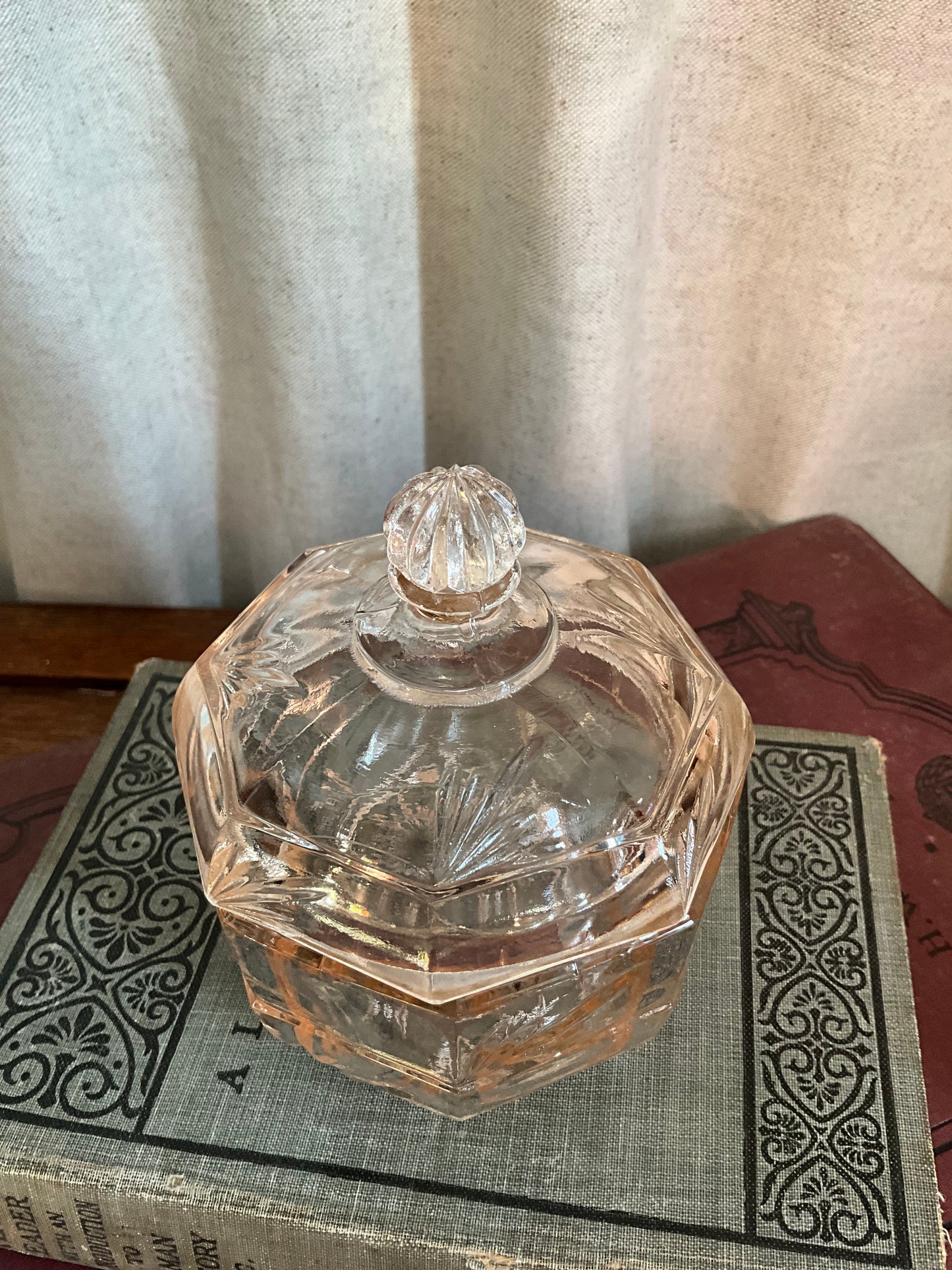 Retro pink glass dressing table candy dish