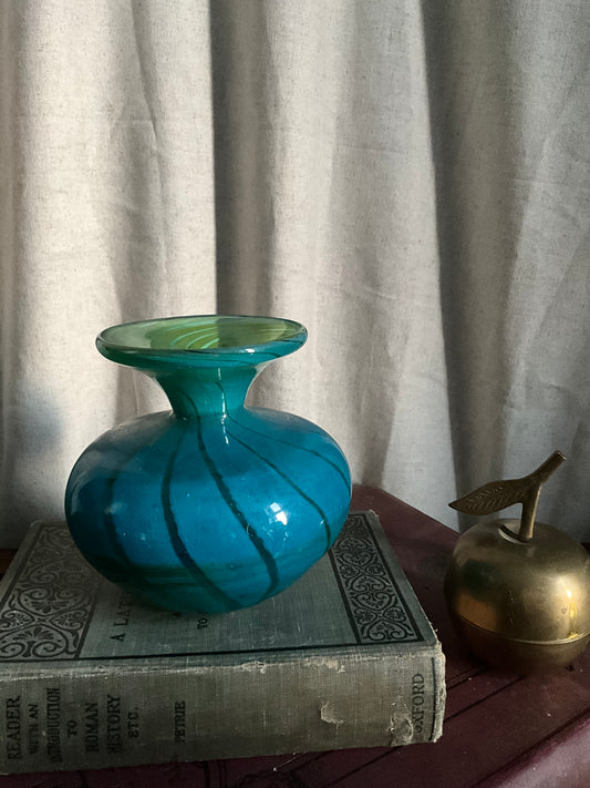 Art glass blue and green swirl vase