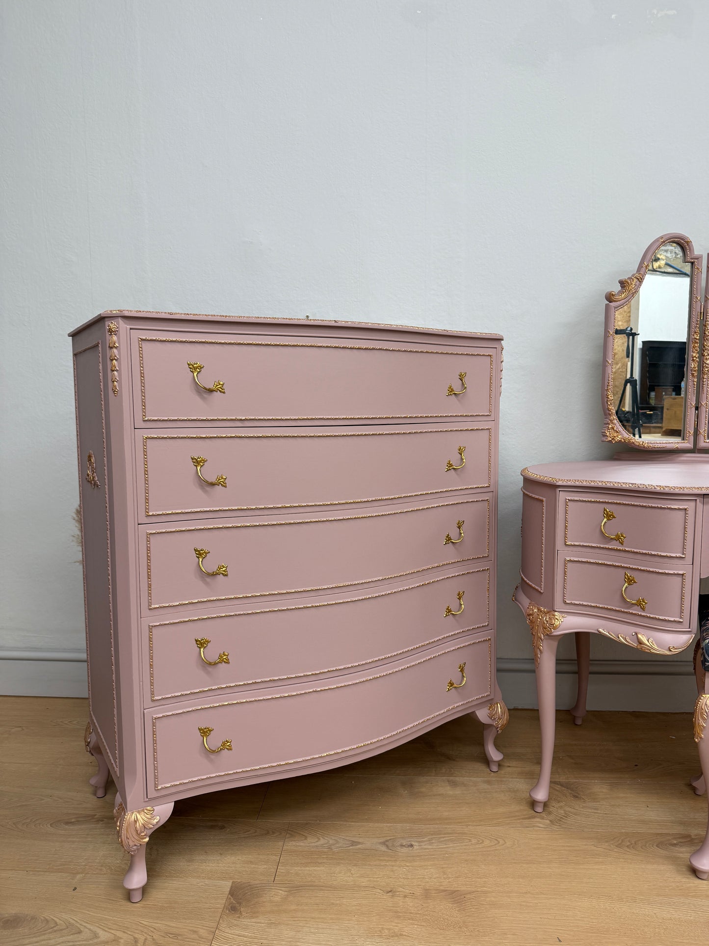 Vintage Olympia Pink and Gold Chest of Drawers