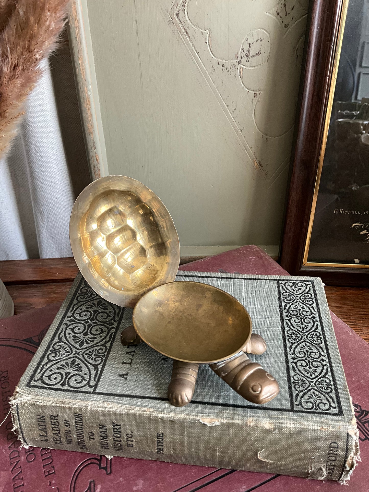 Vintage brass tortoise trinket box