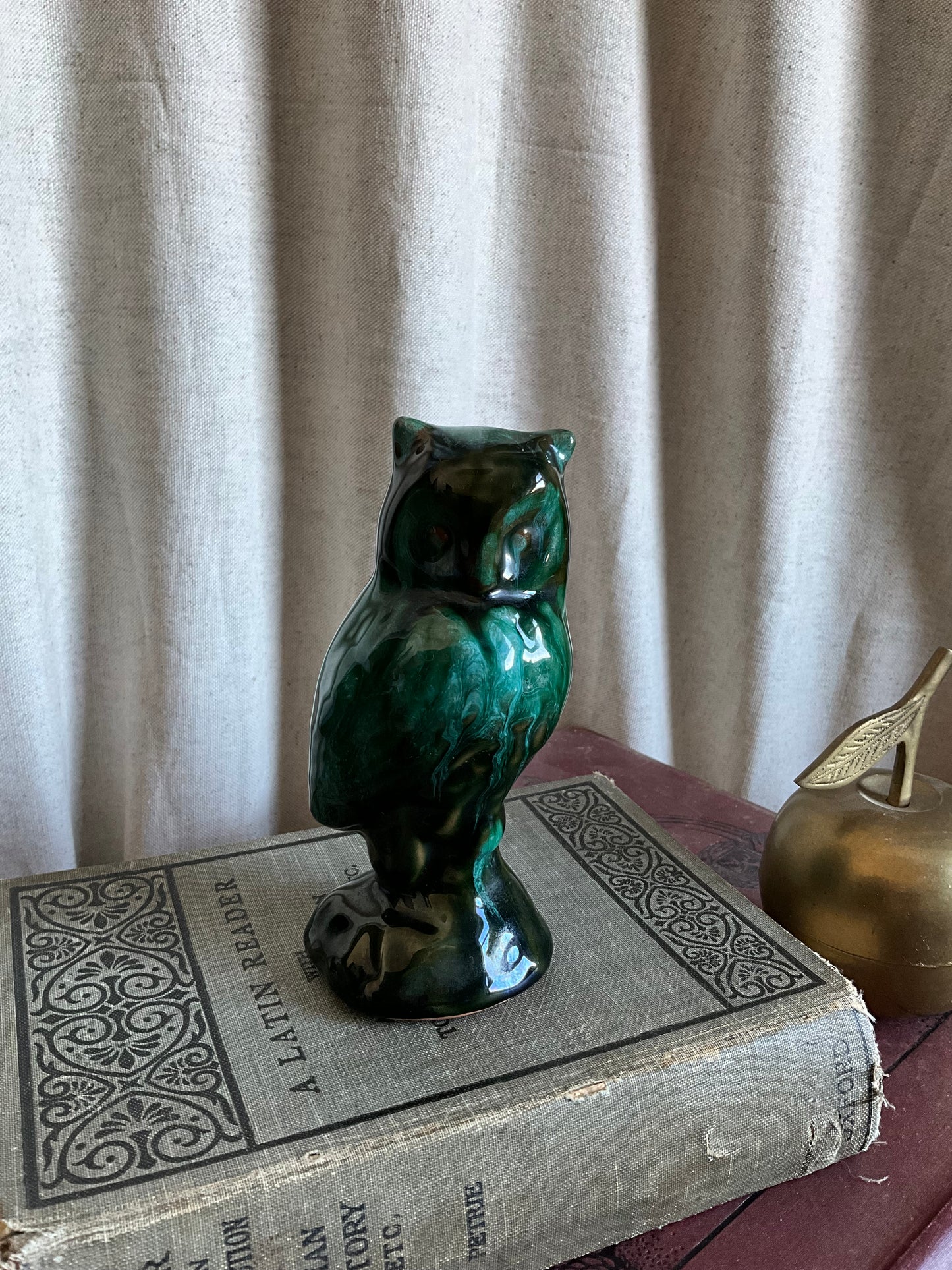 Blue mountain green owl figurine