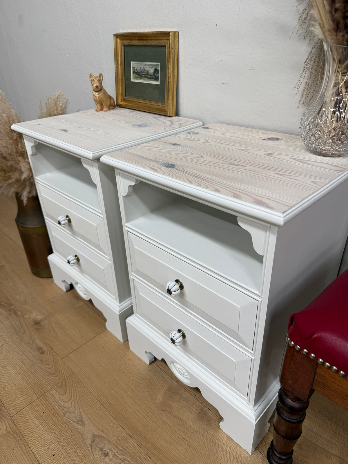 Pair of solid pine white painted bedside cabinets