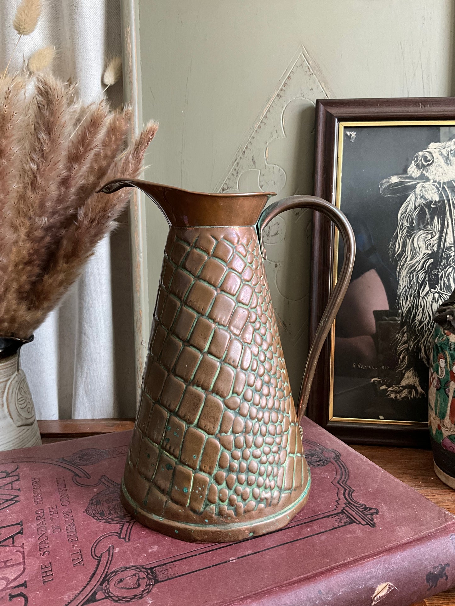 Vintage copper snake pattern vase jug