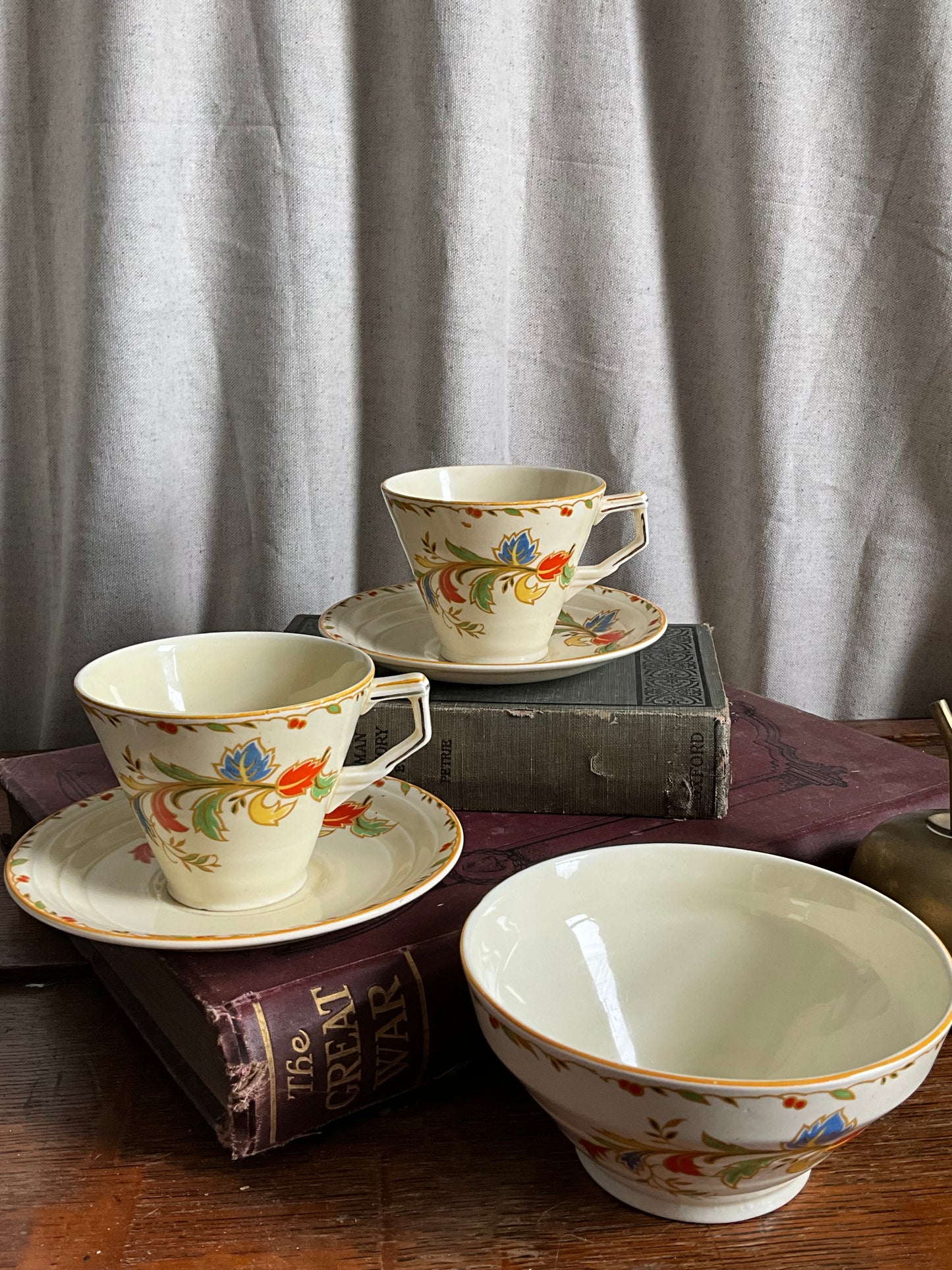 Vintage Grindley pair of teacup and saucer with sugar bowl