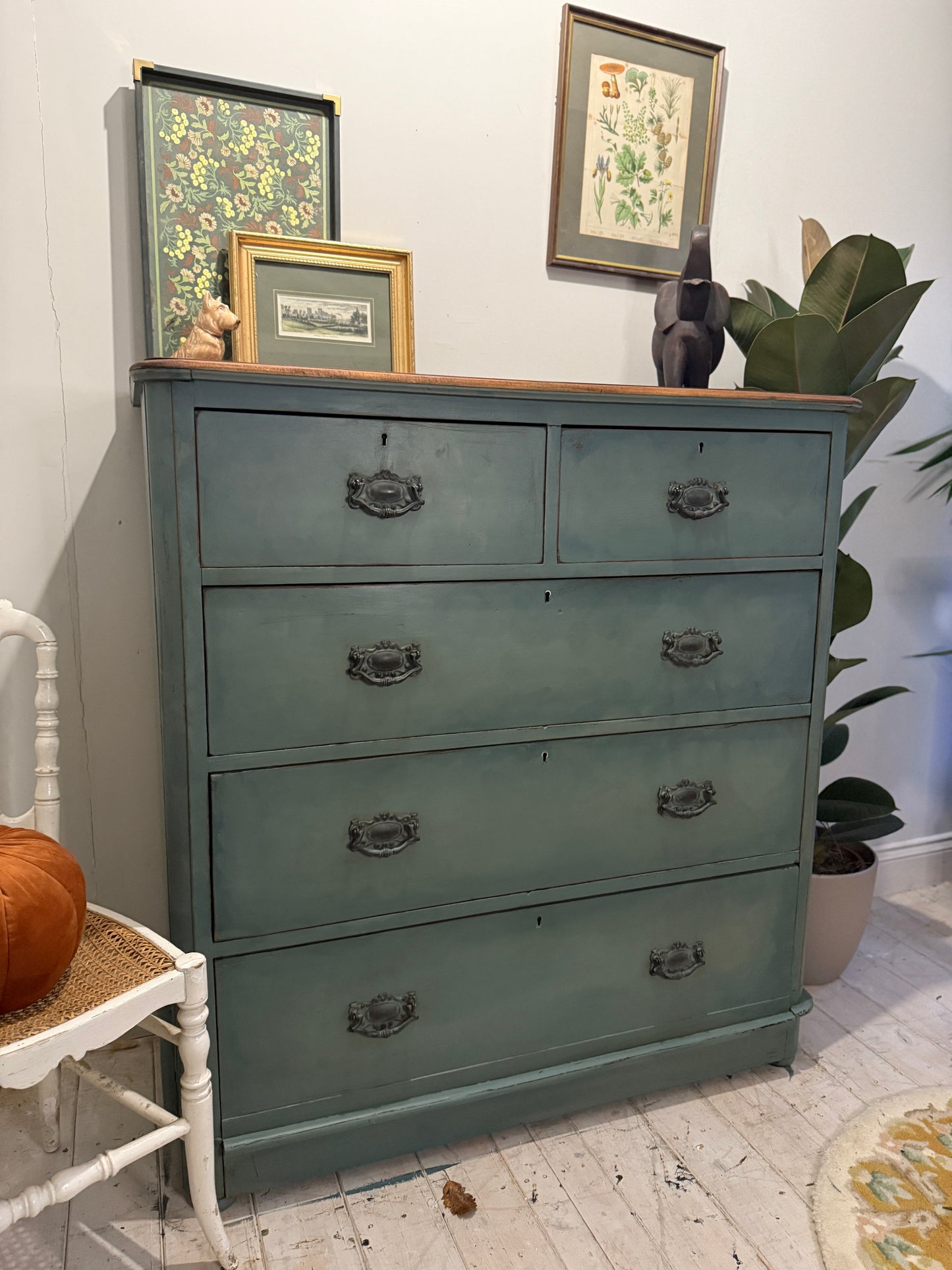 Dark Green Antique Painted Chest of Drawers