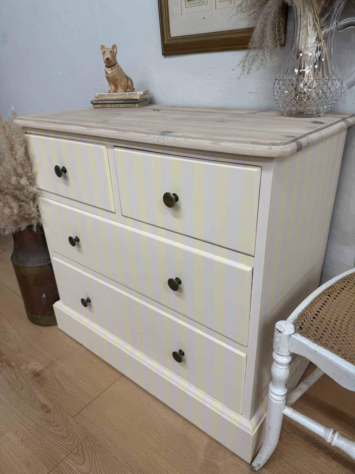 Solid pine painted striped chest of drawers