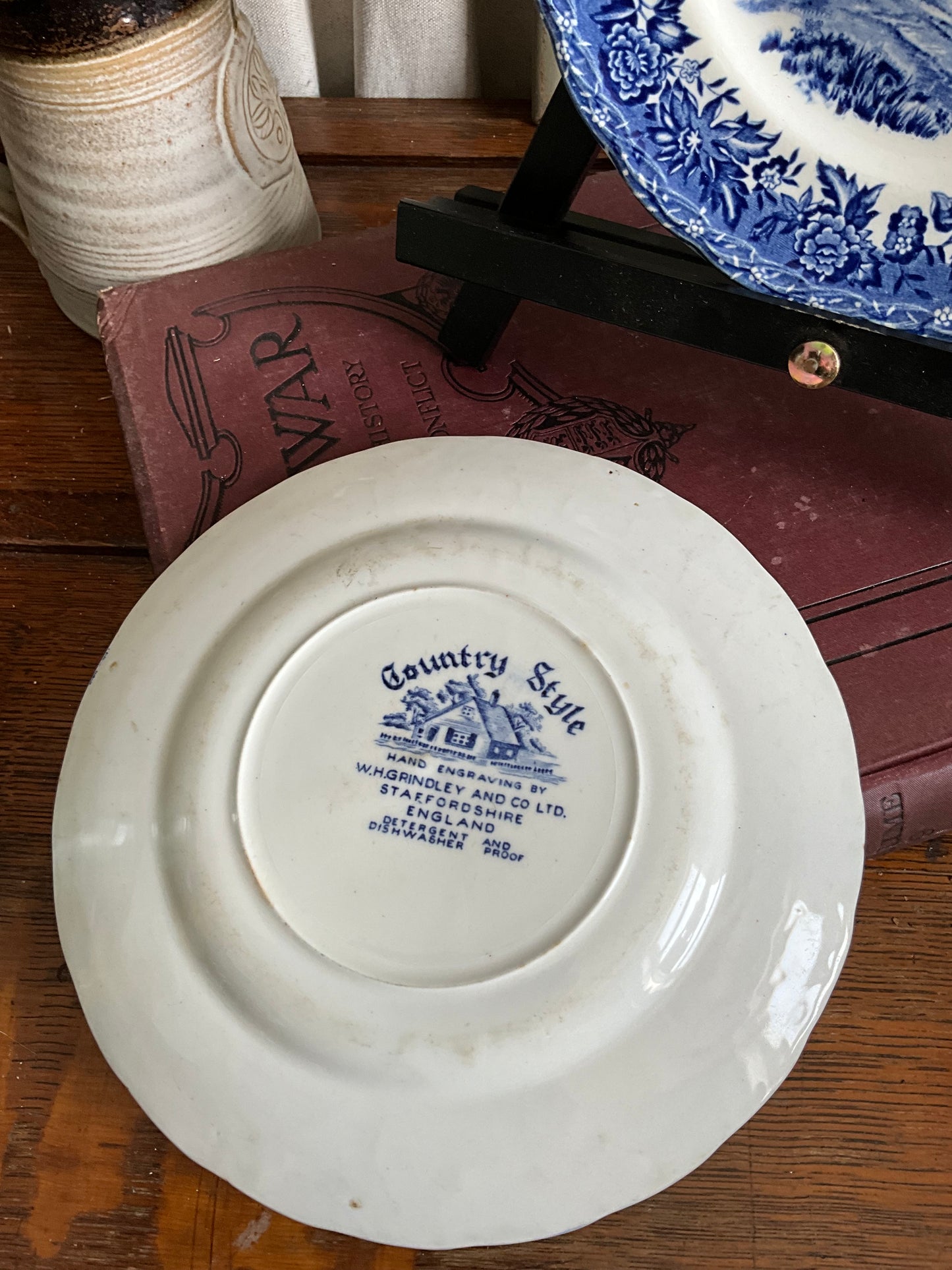 Vintage blue and white country style side plates