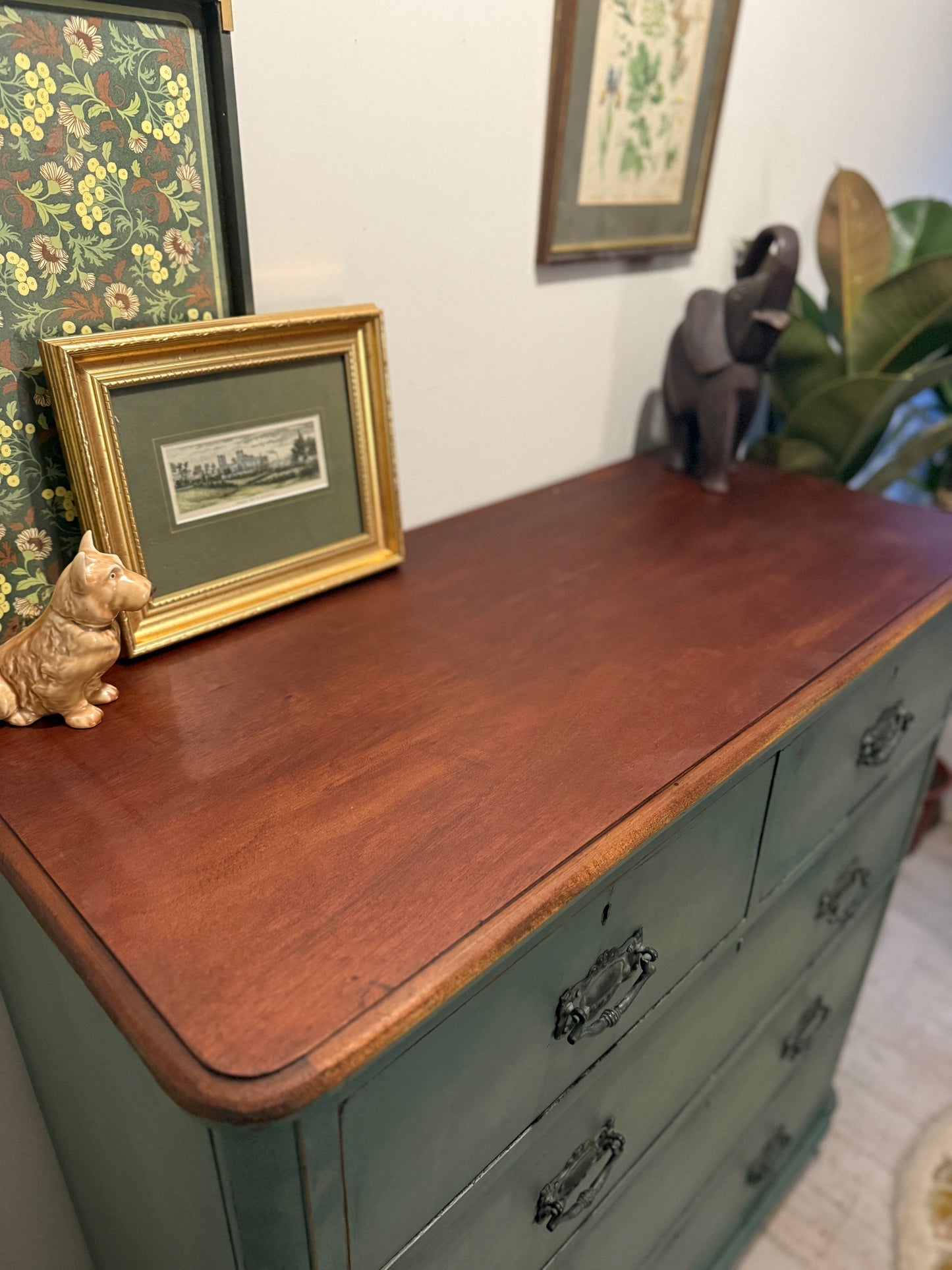 Dark Green Antique Painted Chest of Drawers