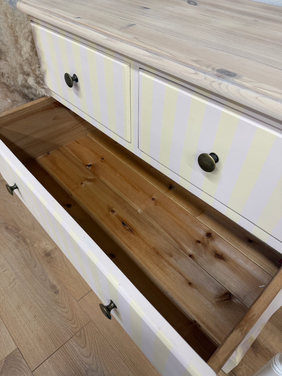 Solid pine painted striped chest of drawers