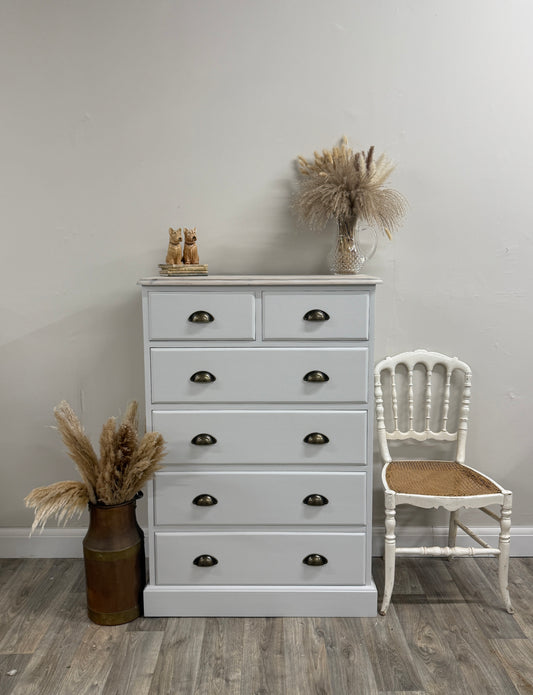 Solid Pine White Painted Chest of Drawers