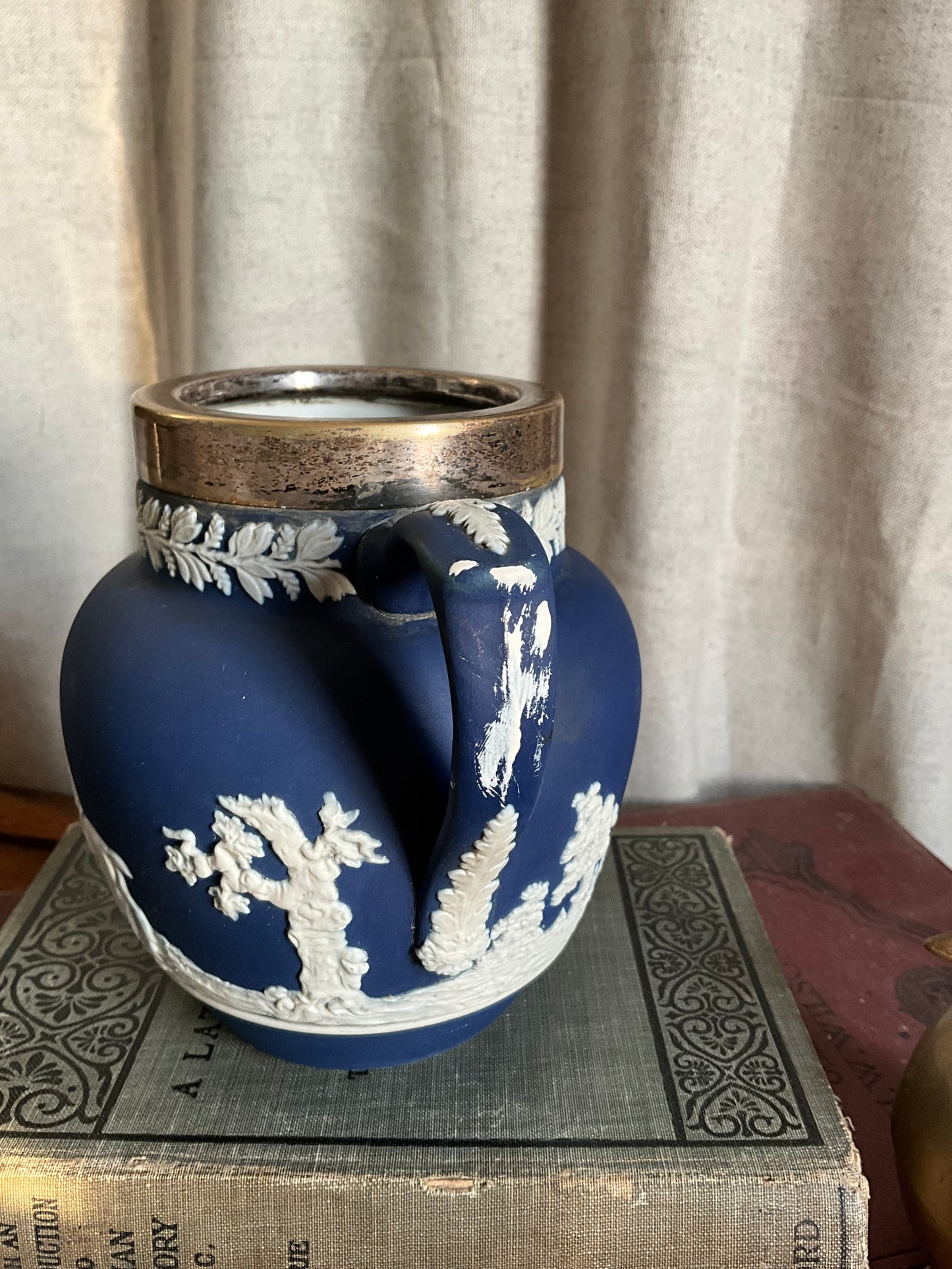 Vintage Adam’s blue Wedgwood jasperware jug