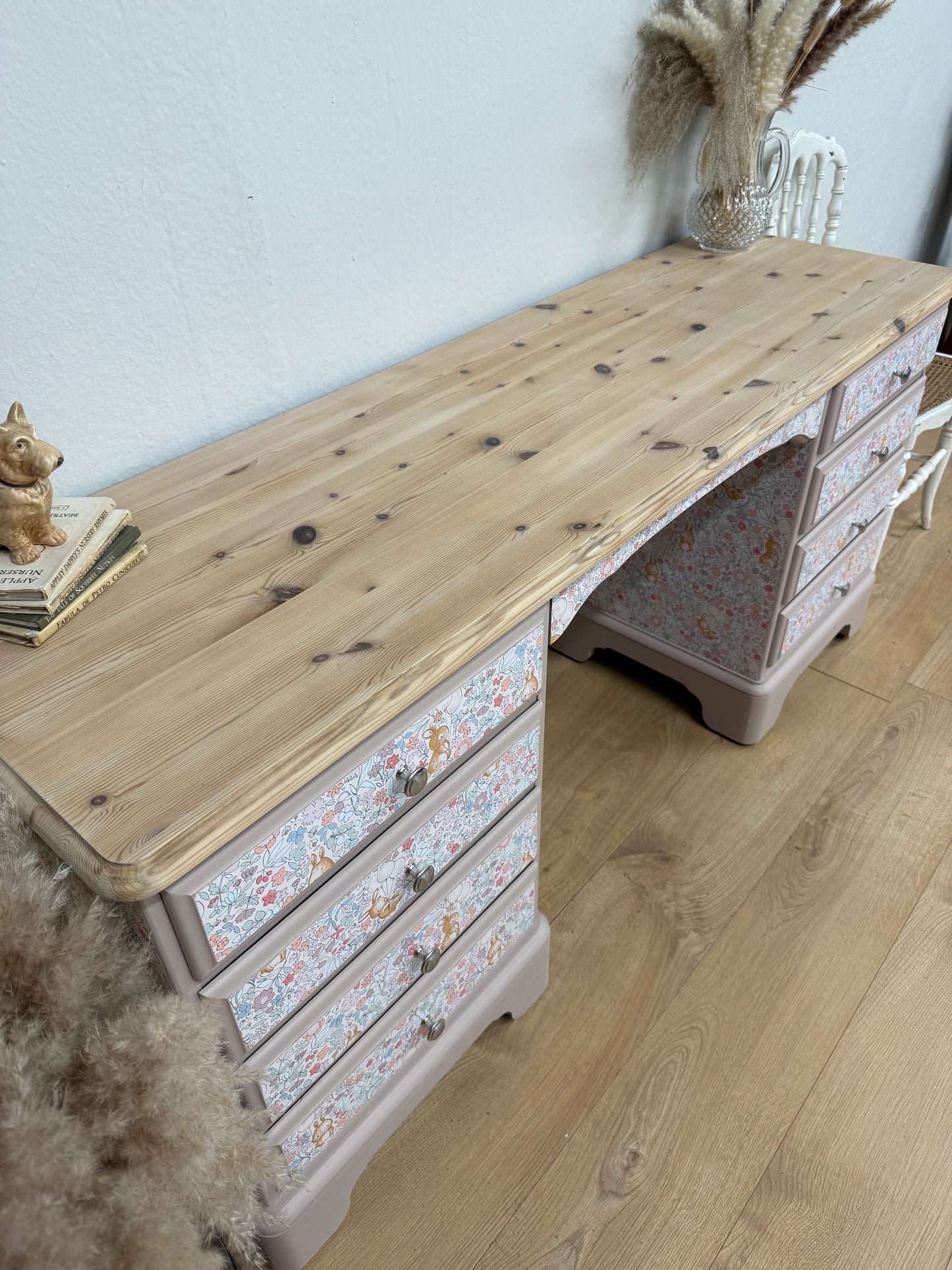 Solid pine bunny wallpaper dressing table desk