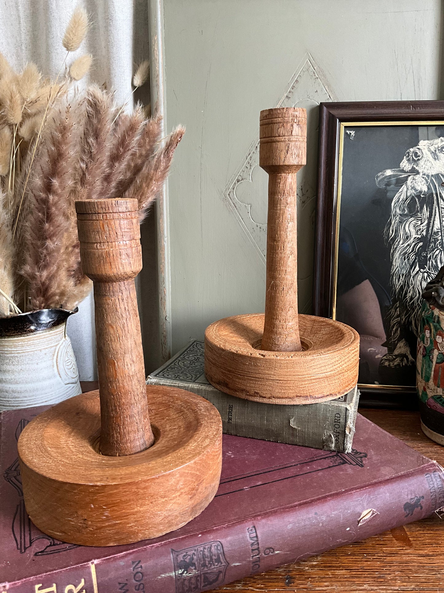 Pair of handmade oak candlestick holders