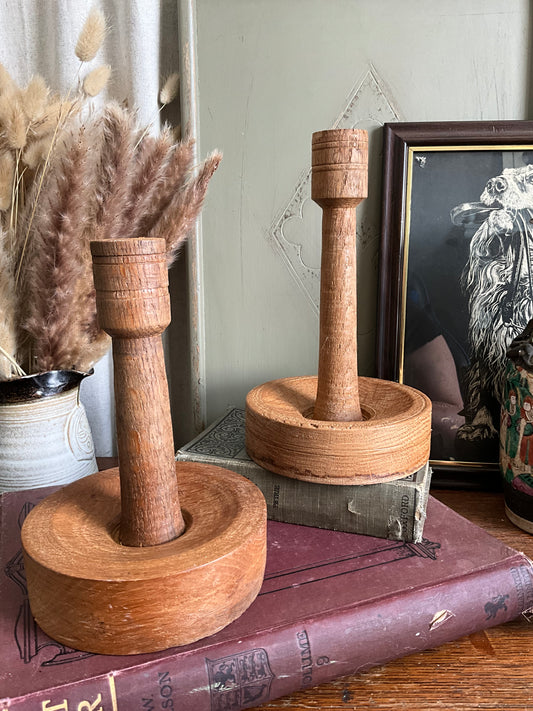 Pair of handmade oak candlestick holders