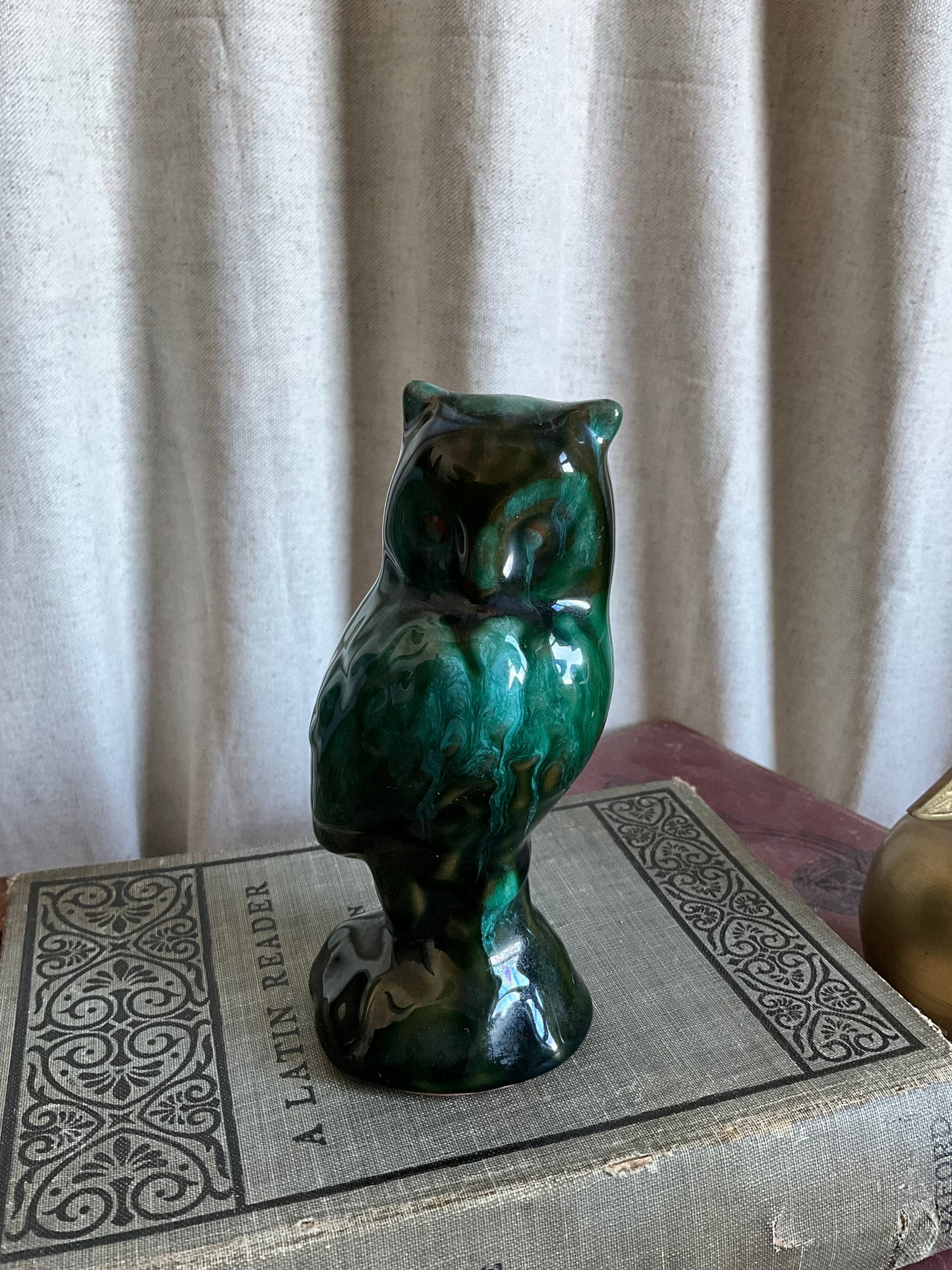 Blue mountain green owl figurine