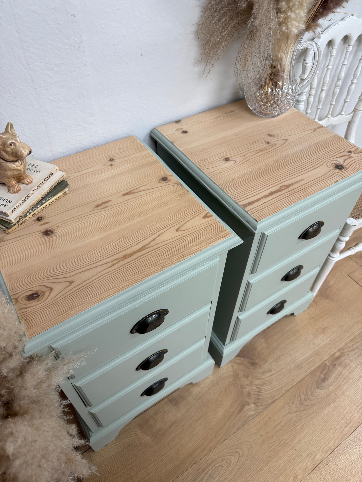 Pair of solid pine painted bedside drawers