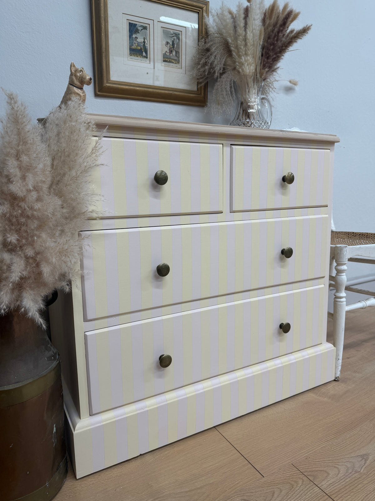 Solid pine painted striped chest of drawers