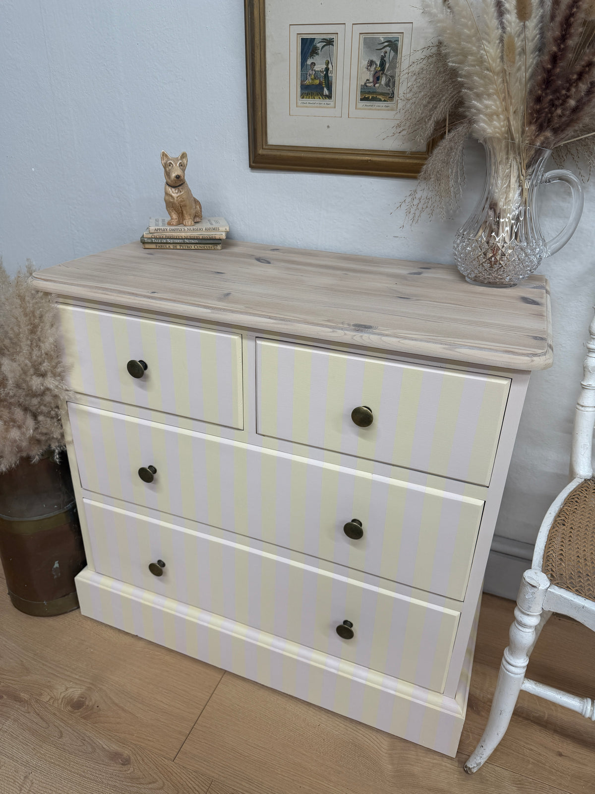 Solid pine painted striped chest of drawers
