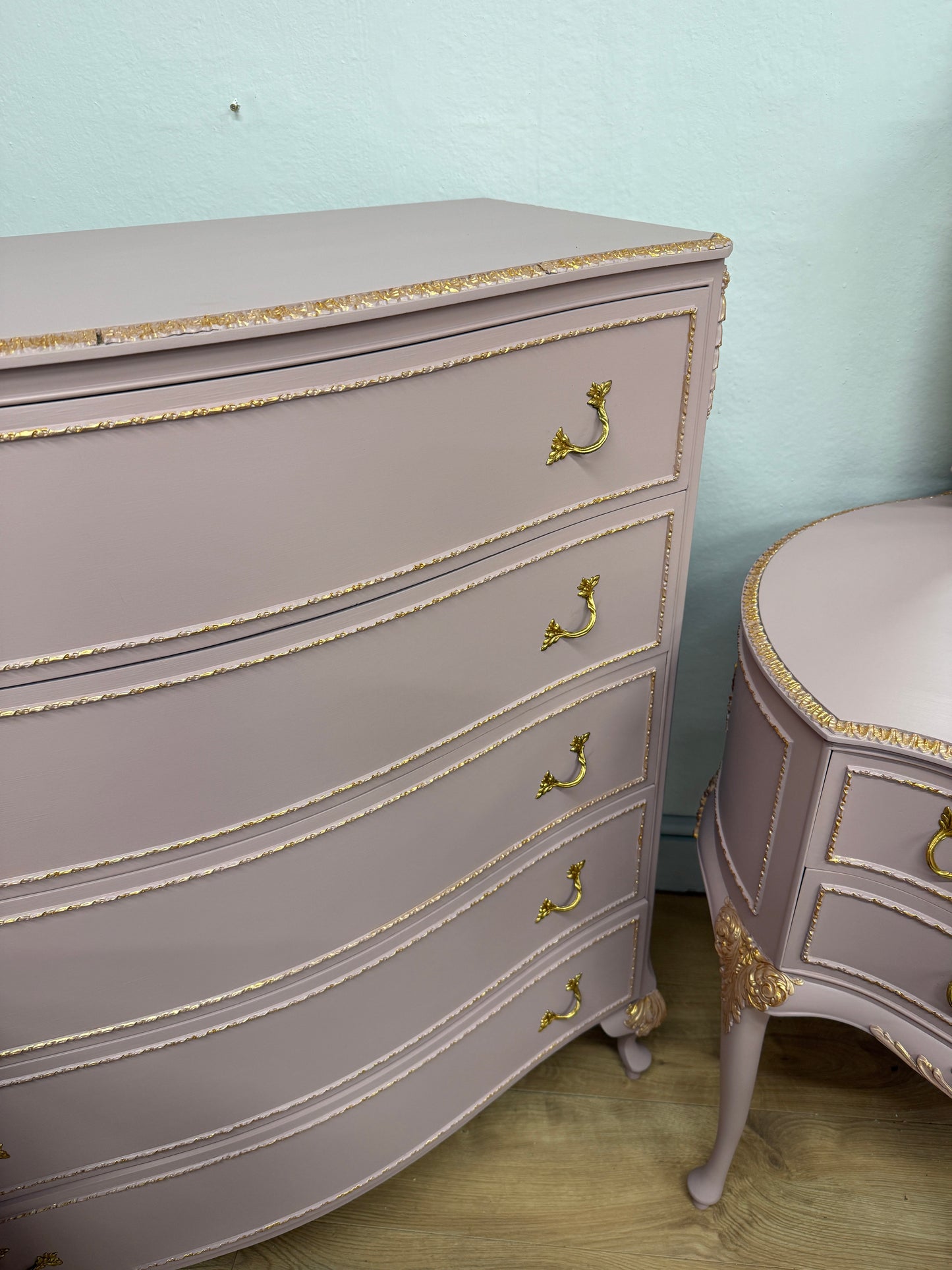 Vintage Olympia Pink and Gold Chest of Drawers