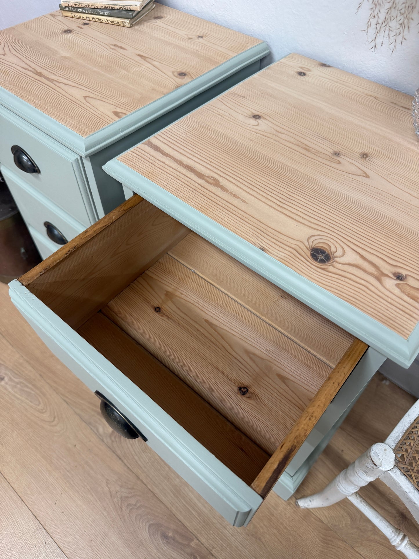 Pair of solid pine painted bedside drawers