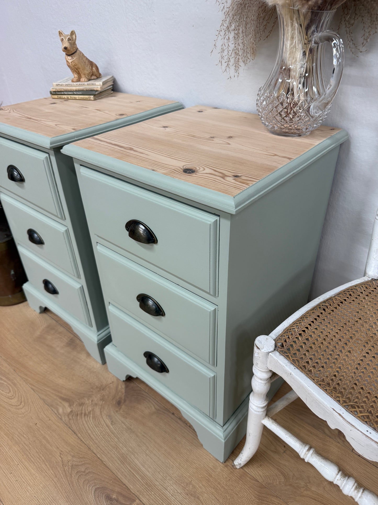 Pair of solid pine painted bedside drawers