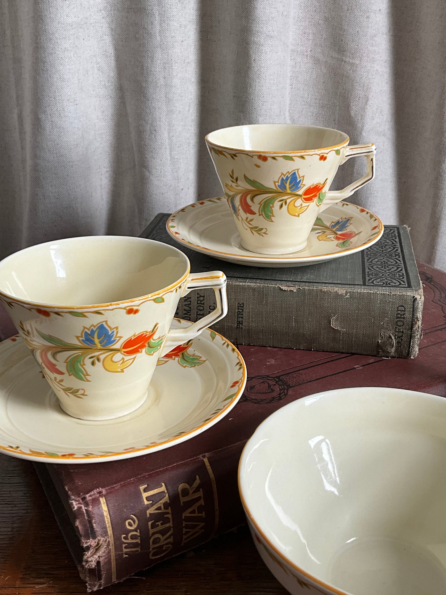 Vintage Grindley pair of teacup and saucer with sugar bowl