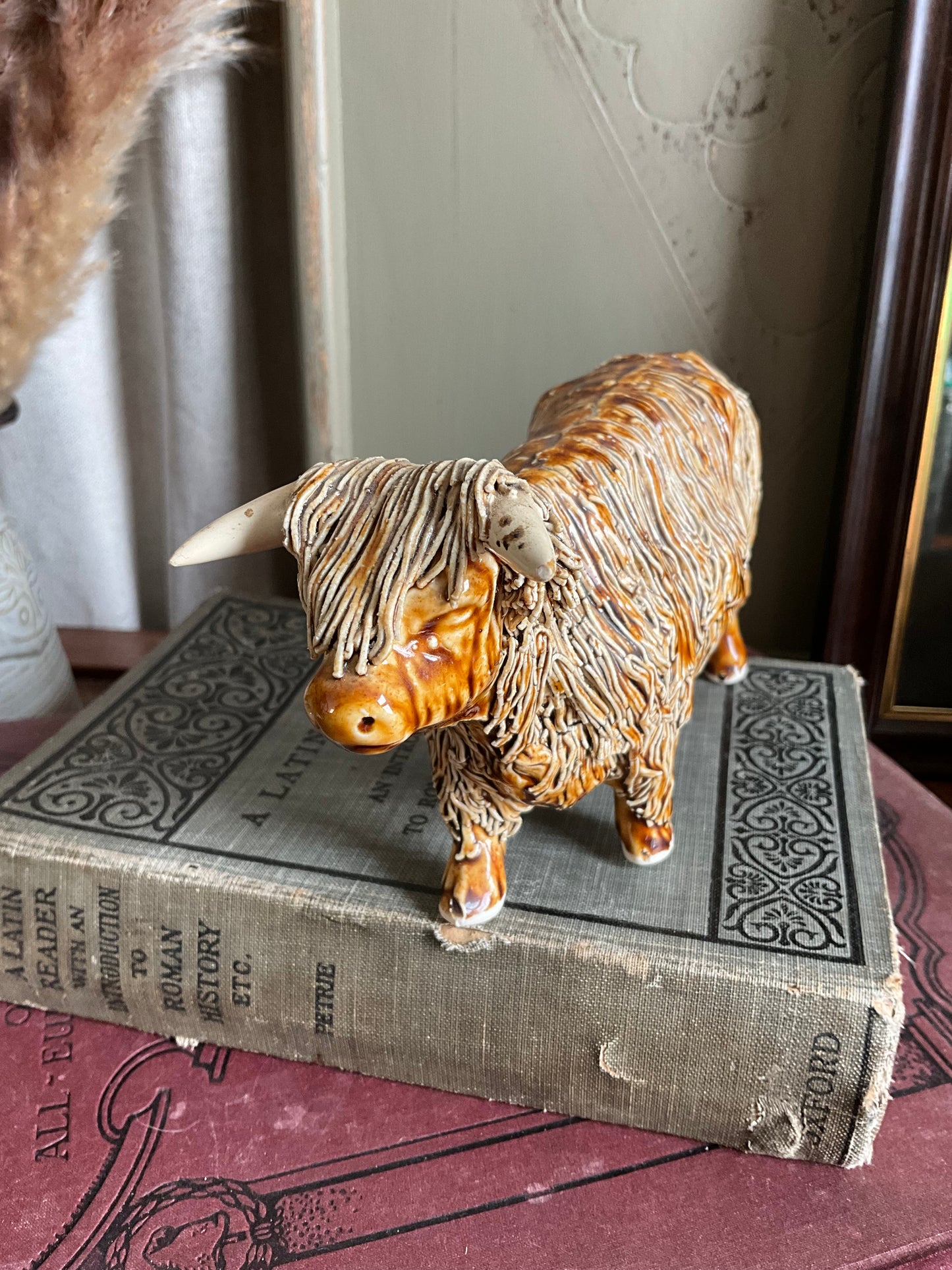 Vintage Scottish pottery cow figurine