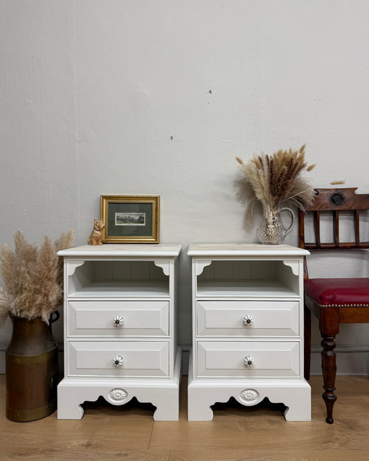 Pair of solid pine white painted bedside cabinets