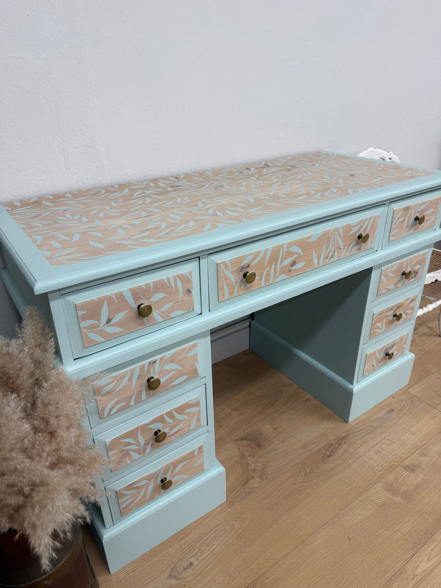 Solid pine painted and stenciled desk