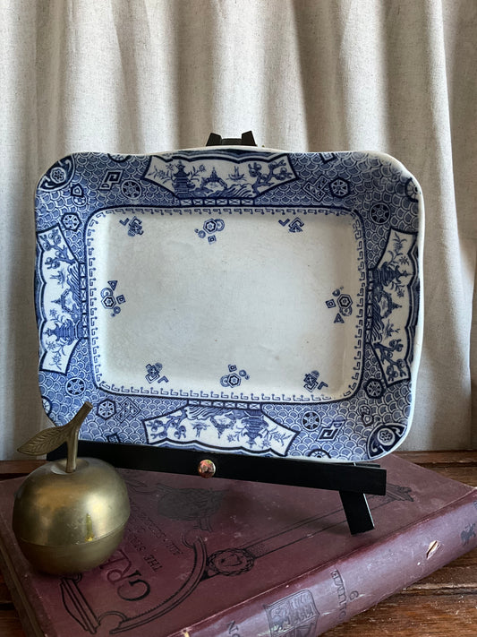 Antique blue and white English serving plate