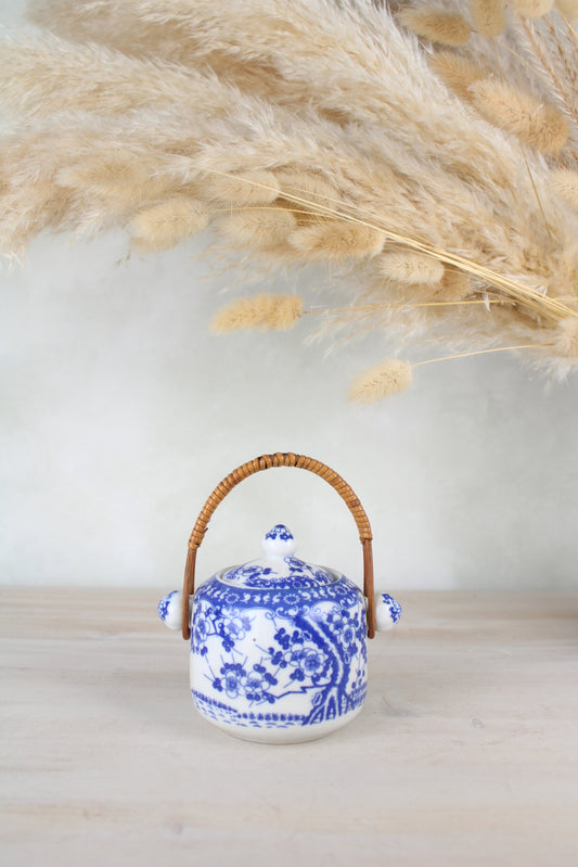Sugar Jar in Blue and White with Cane Handle