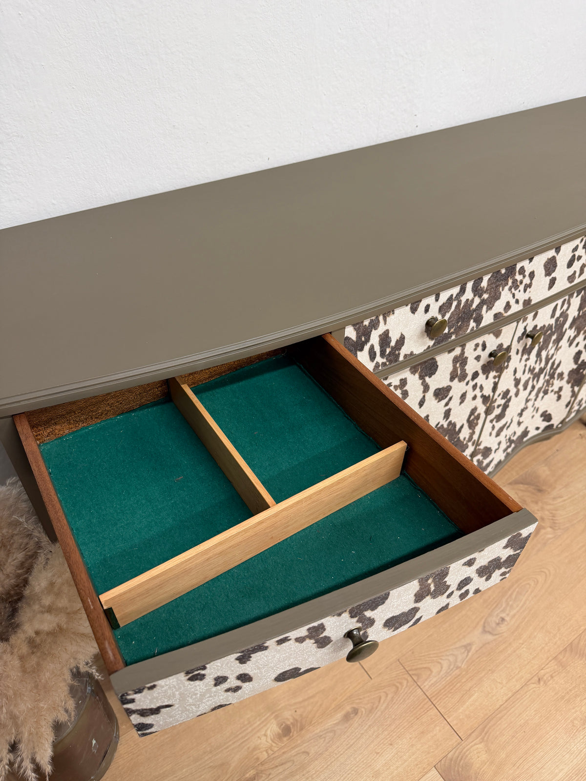 Vintage cow print sideboard for Elena