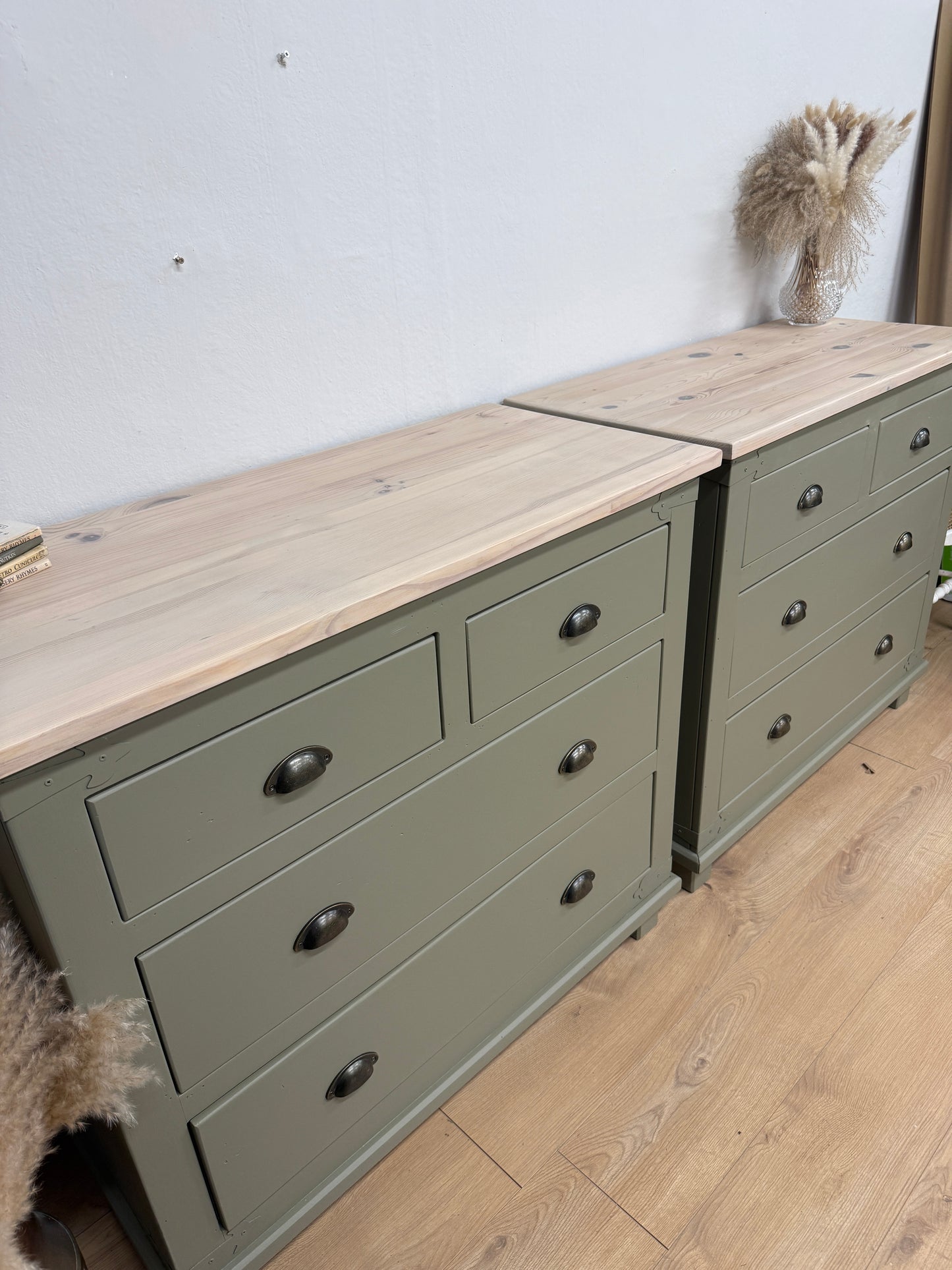Pair of Rustic Solid Pine Painted Chest of Drawers