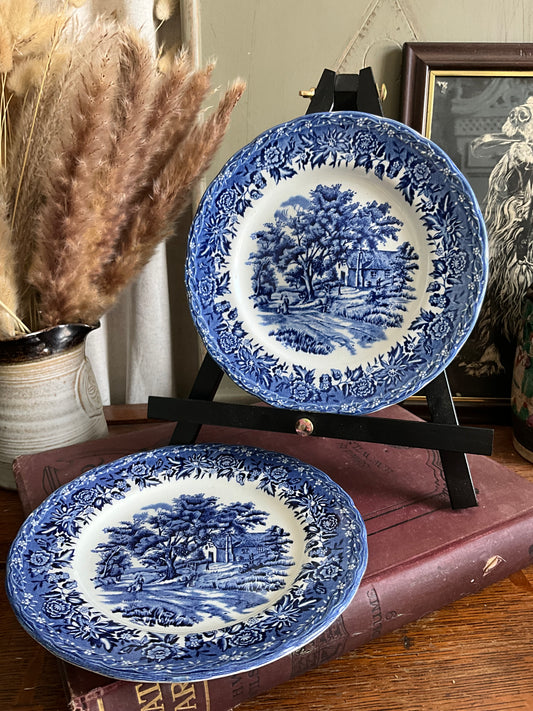 Vintage blue and white country style side plates