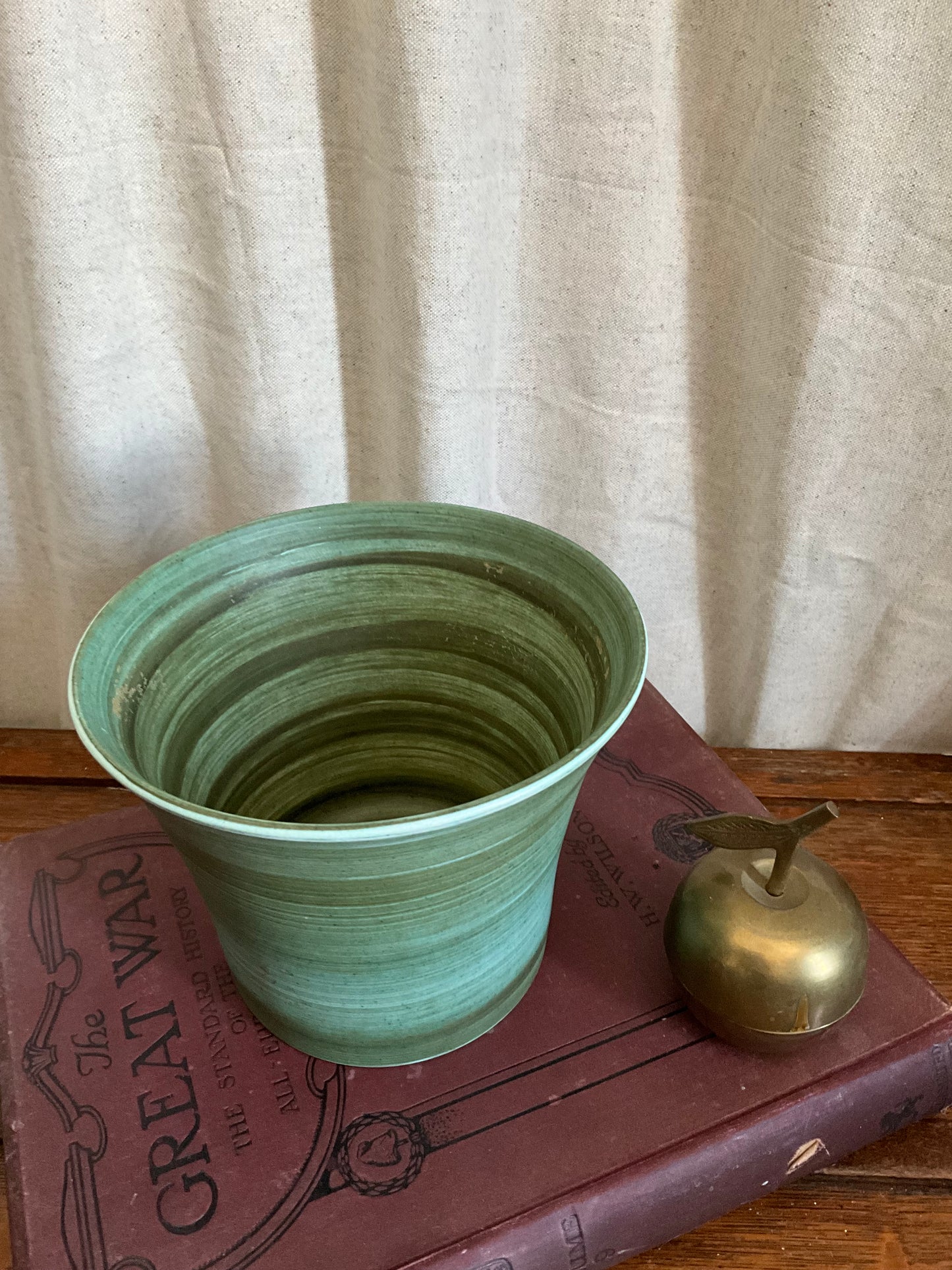 Vintage Surrey ceramics green hand painted flower pot