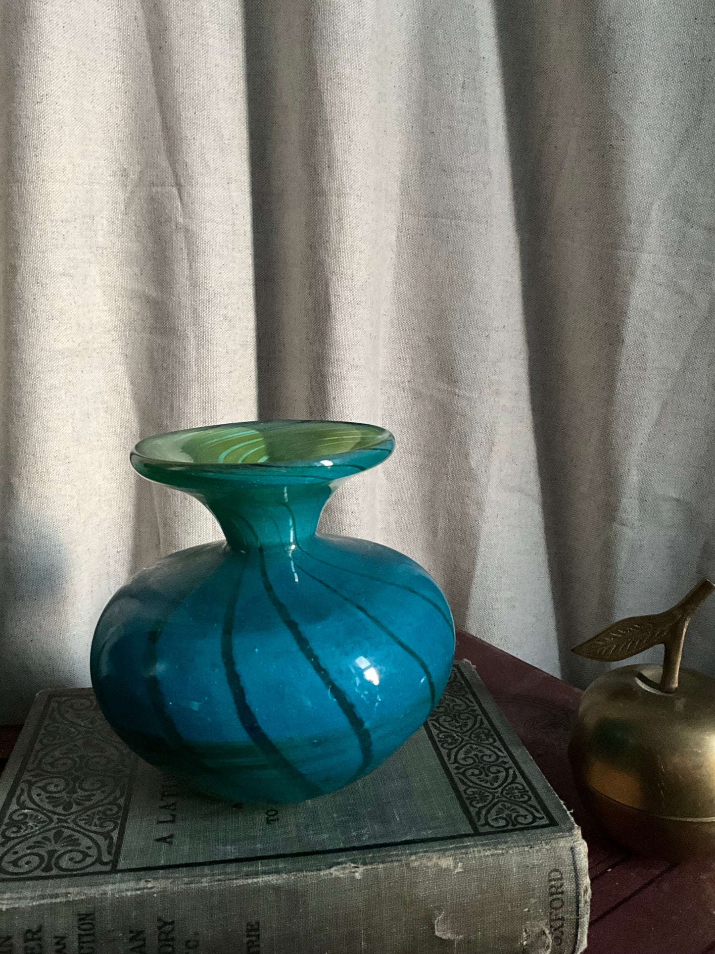 Art glass blue and green swirl vase