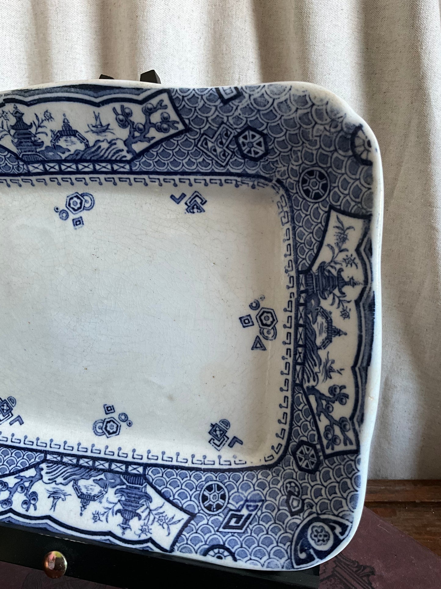 Antique blue and white English serving plate