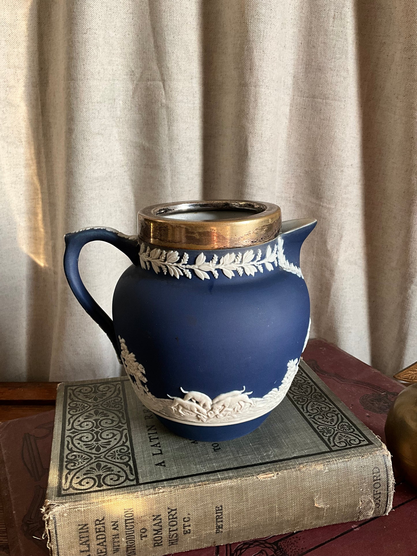 Vintage Adam’s blue Wedgwood jasperware jug