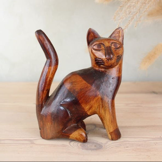 Wooden Retro Cat Figurine
