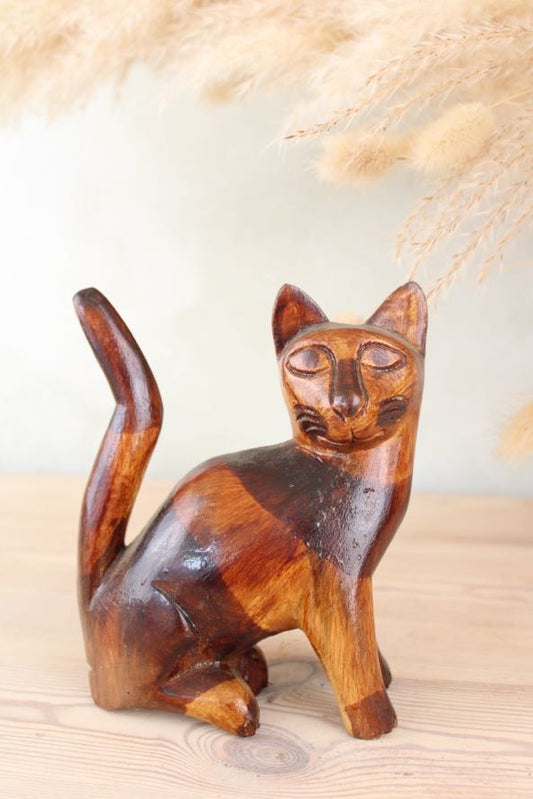 Wooden Retro Cat Figurine