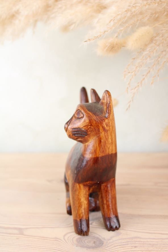 Wooden Retro Cat Figurine